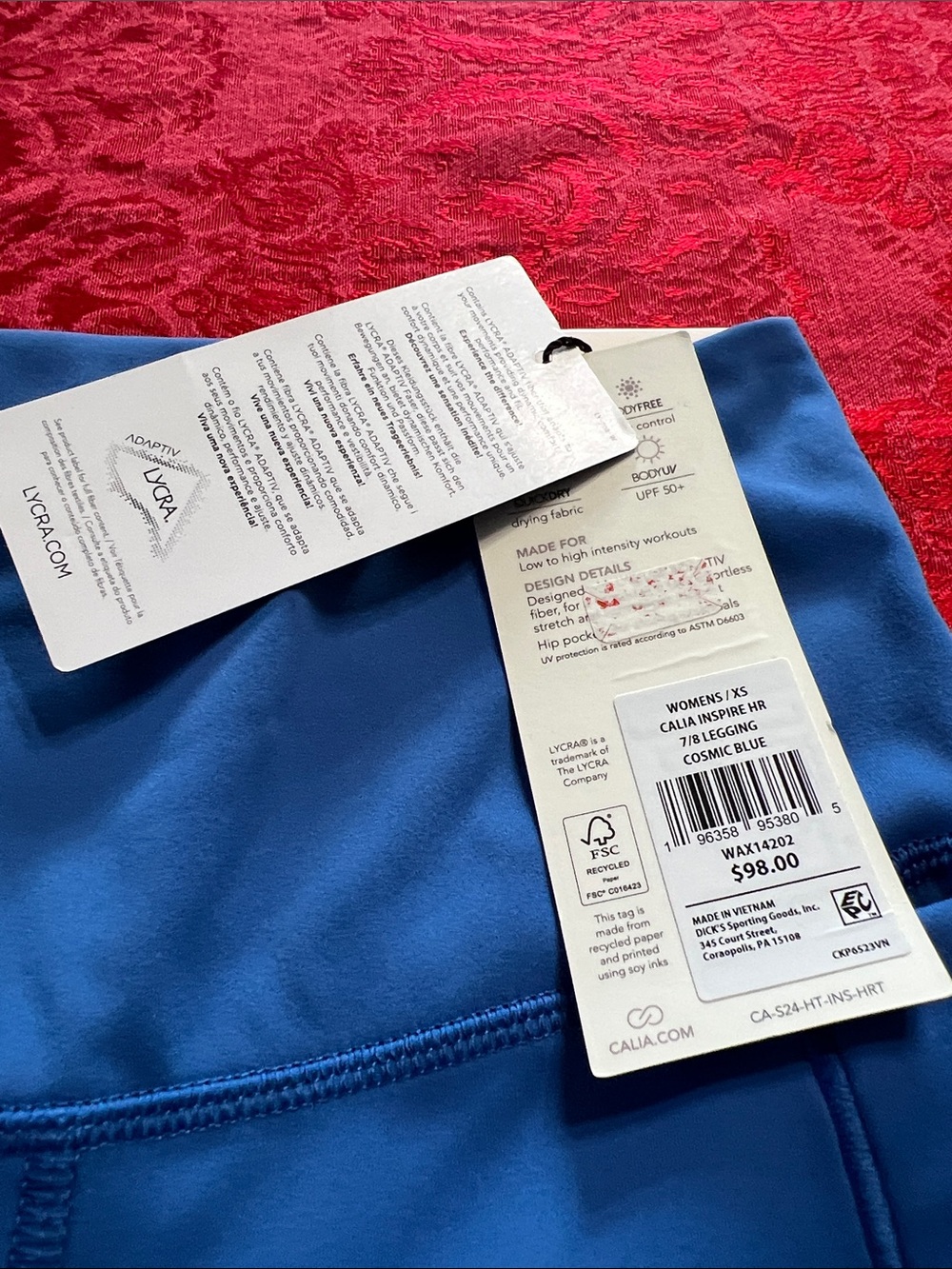 CALIA Inspire High Rise 7/8 Leggings Blue Women's XS NWT - Picture 4 of 8